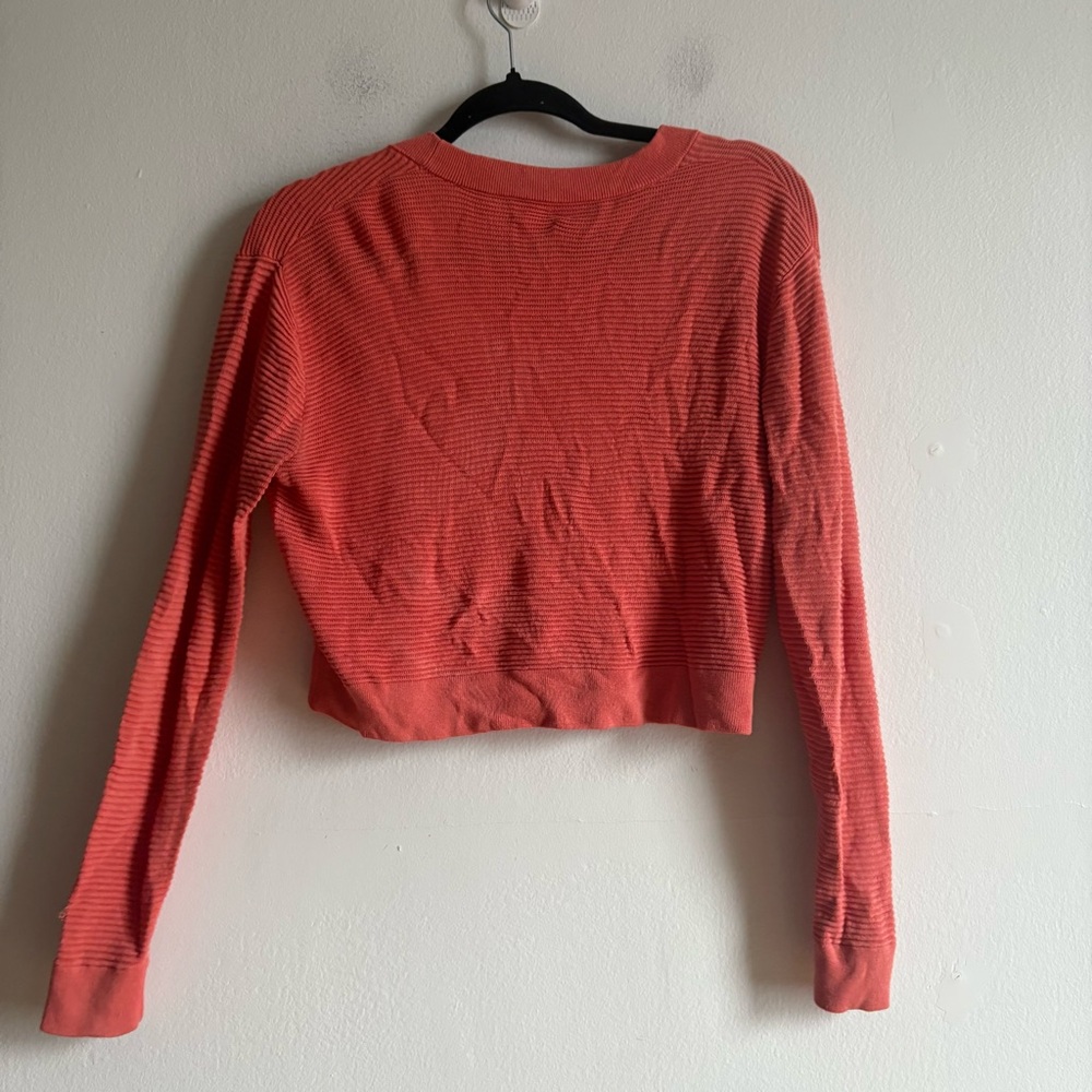 Aritzia Wilfred Sz S Light Knit Orange Cropped Cardigan Sweater - Picture 6 of 8